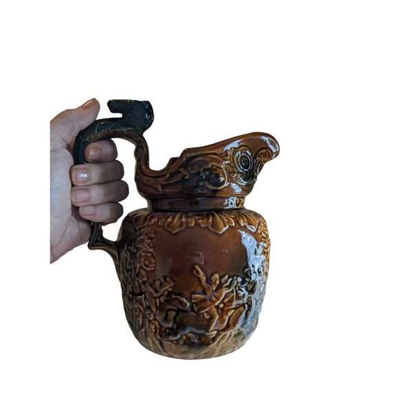 VTG Arthur Wood British Pottery Horse Head Handle Embossed Hunt Scene Pitcher 8" - Picture 11 of 16